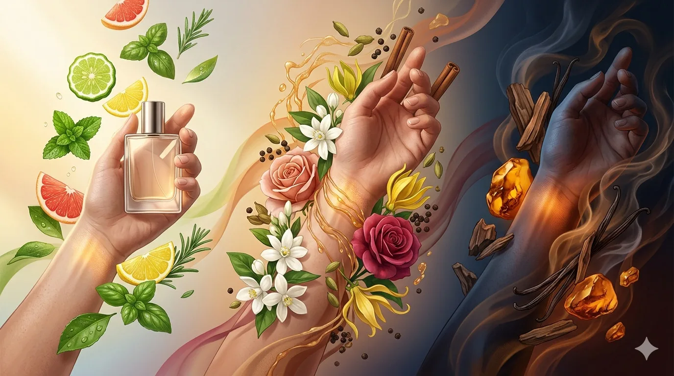 Fragrâncias que evoluem melhor ao longo do dia: o que acontece com o seu perfume entre o amanhecer e a meia-noite
